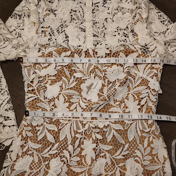 Jenny Yoo Lace White Samira Long Sleeve Mock Neck Mini Dress Size 8 Bride - Picture 7 of 16